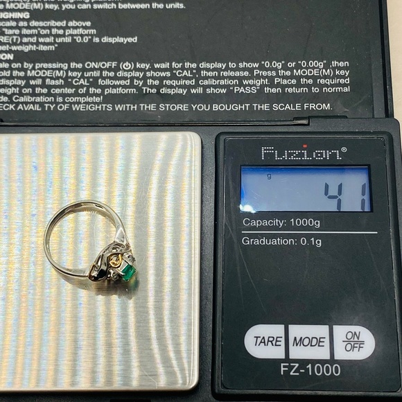 EUC Estate Platinum Natural Emerald & Diamond Ring w/ 18k Yellow Gold Accents - Picture 15 of 15